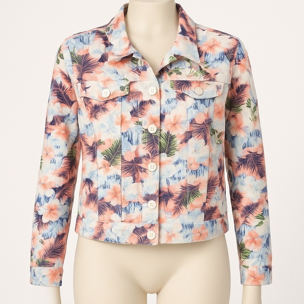 Vintage Y2K Womens Tropical Boho Button Jacket Size L Boho Indie Retro Floral